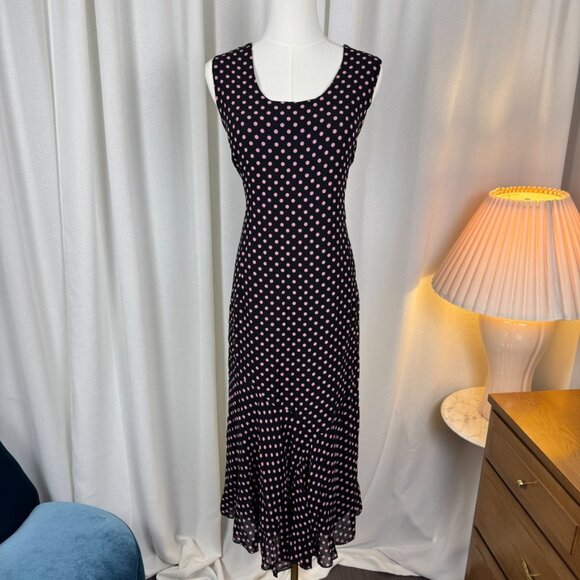 Vintage 90s Polka Dot Bias-Cut Crepe Midi Dress sz Large/12-14 - Picture 11 of 11